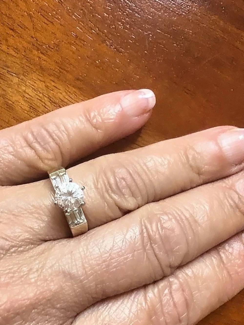 10K Yellow Gold Ring with round center Cubic Zirconia and baguette accents